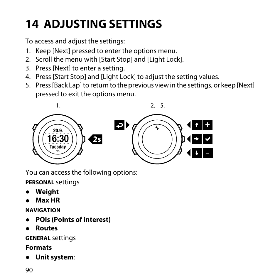 14 adjusting settings | SUUNTO AMBIT User Manual | Page 90 / 120