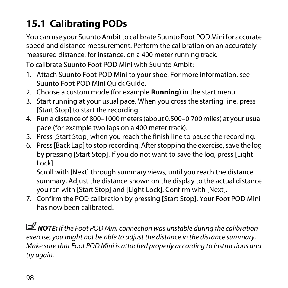 1 calibrating pods | SUUNTO AMBIT User Manual | Page 98 / 120