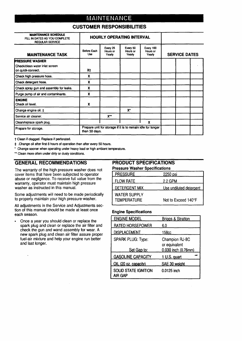 Maintenance | Craftsman 580.762250 User Manual | Page 11 / 16