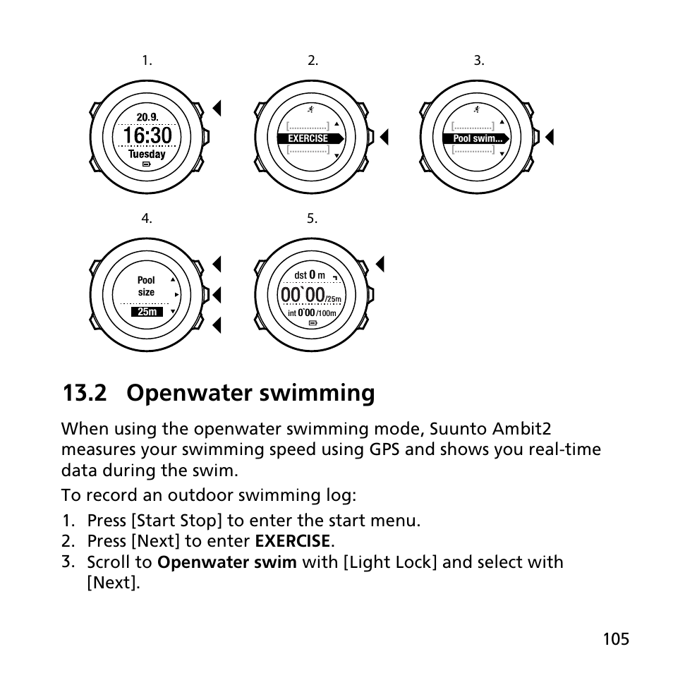 2 openwater swimming | SUUNTO AMBIT2 R User Guide User Manual | Page 105 / 145