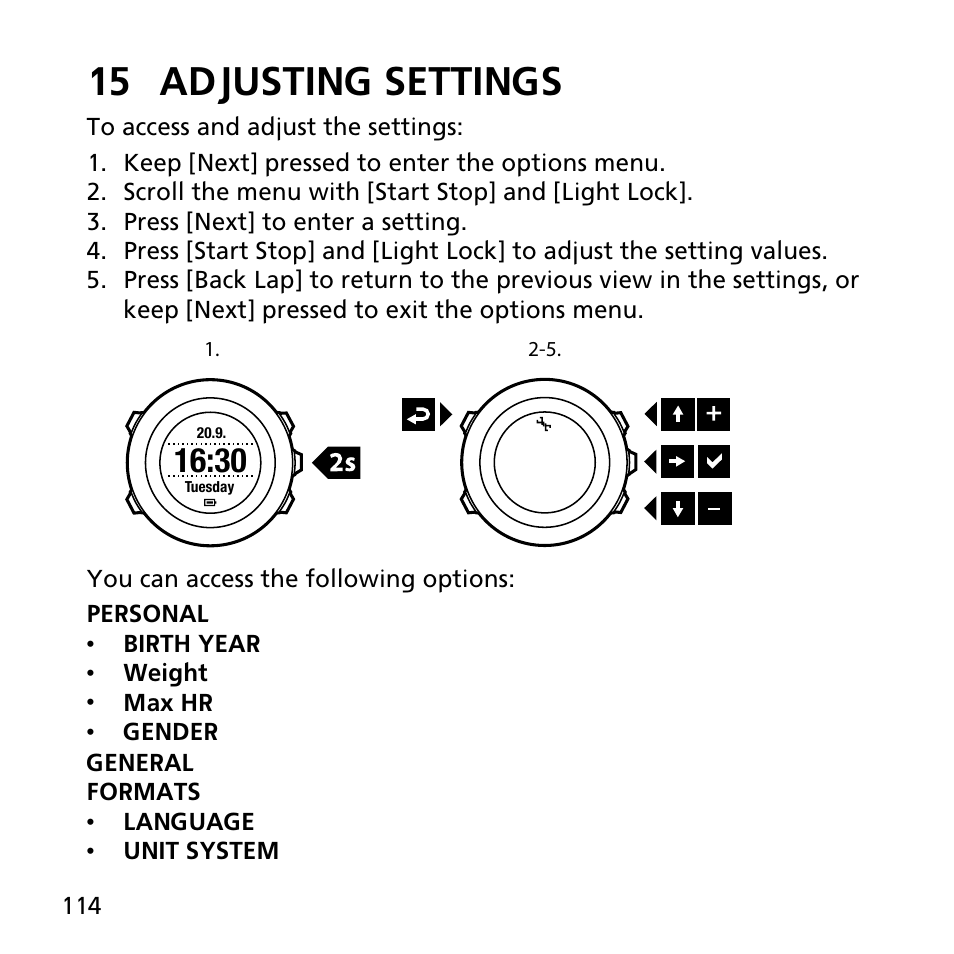 15 adjusting settings | SUUNTO AMBIT2 R User Guide User Manual | Page 114 / 145