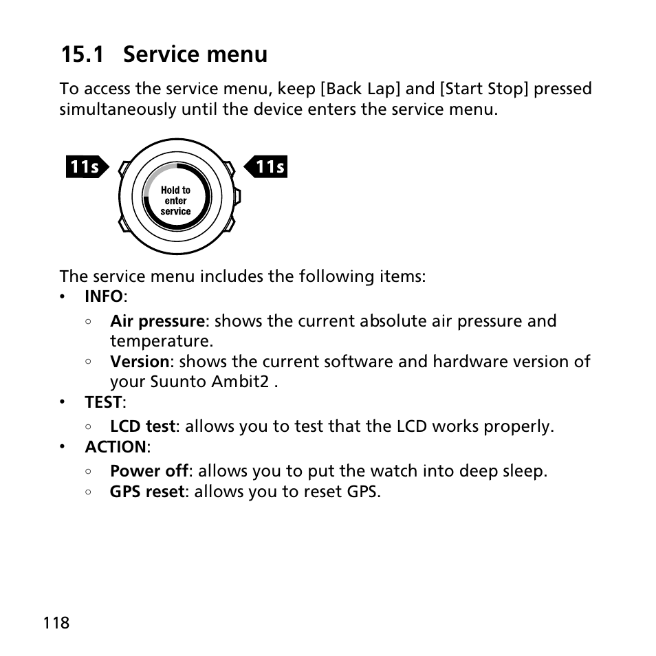 1 service menu | SUUNTO AMBIT2 R User Guide User Manual | Page 118 / 145