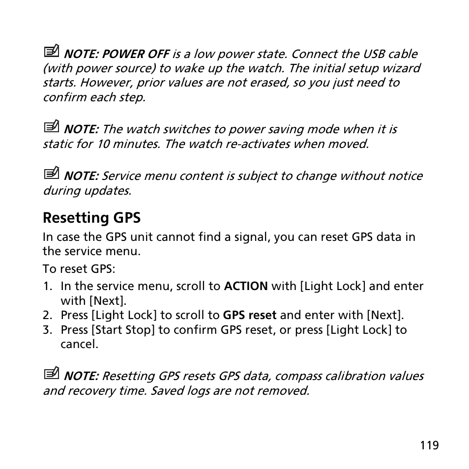 Resetting gps | SUUNTO AMBIT2 R User Guide User Manual | Page 119 / 145