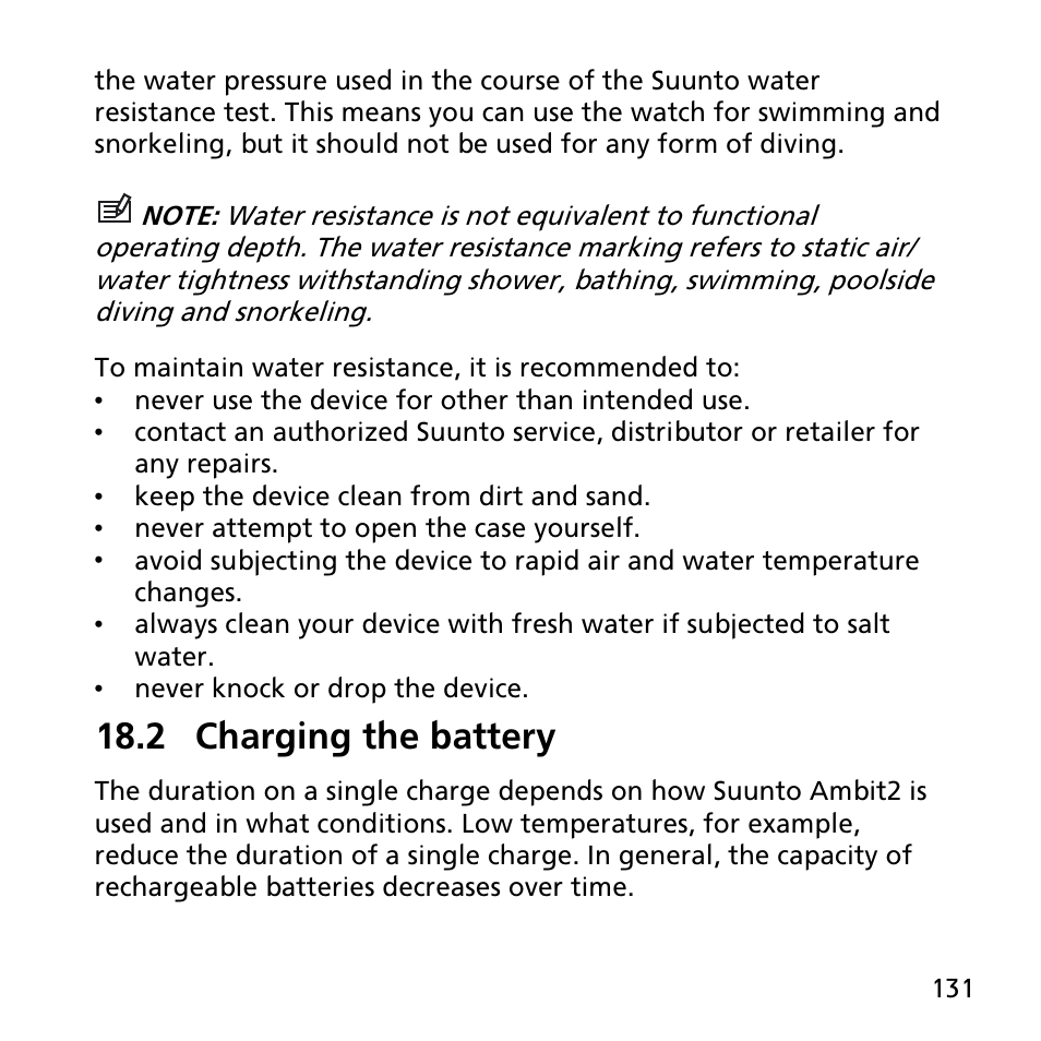 2 charging the battery | SUUNTO AMBIT2 R User Guide User Manual | Page 131 / 145