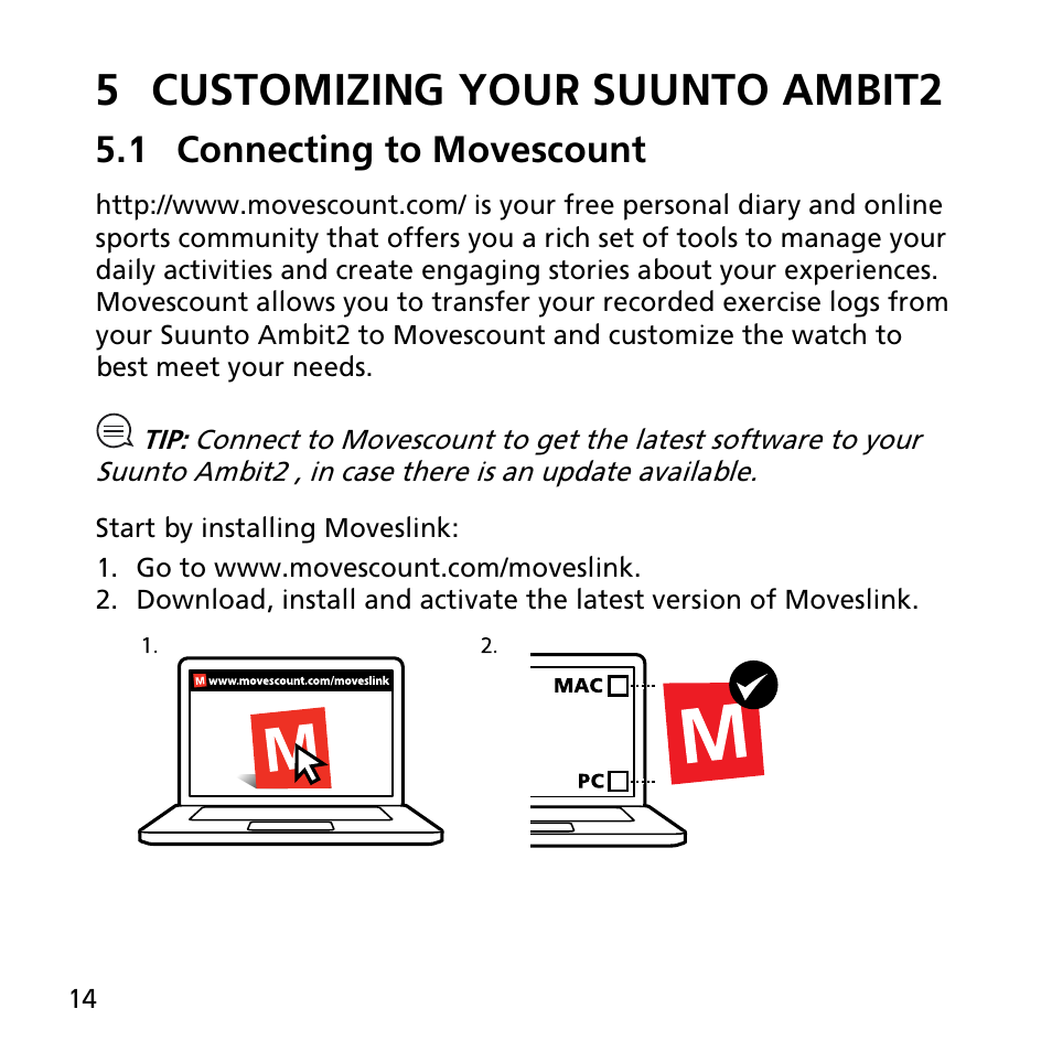 5 customizing your suunto ambit2, 1 connecting to movescount | SUUNTO AMBIT2 R User Guide User Manual | Page 14 / 145