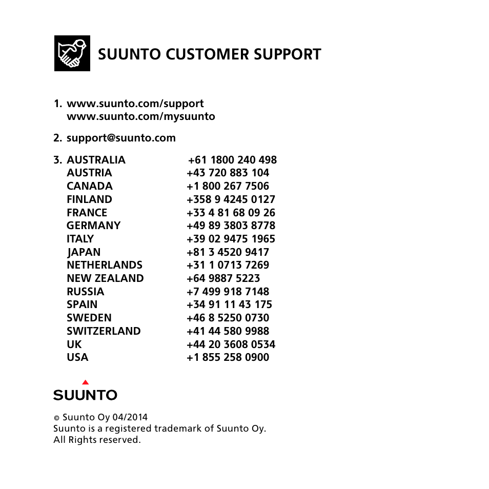 Suunto customer support | SUUNTO AMBIT2 R User Guide User Manual | Page 145 / 145