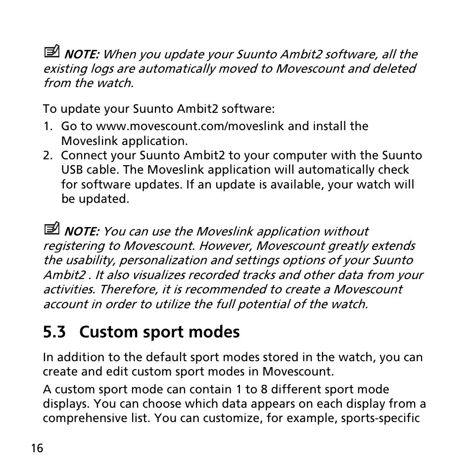 3 custom sport modes | SUUNTO AMBIT2 R User Guide User Manual | Page 16 / 145