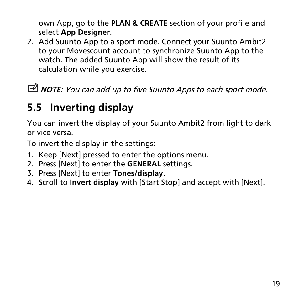 5 inverting display | SUUNTO AMBIT2 R User Guide User Manual | Page 19 / 145