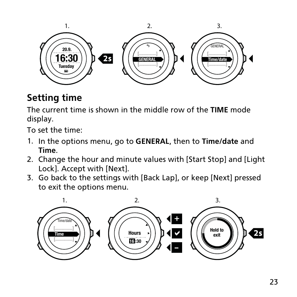 Setting time | SUUNTO AMBIT2 R User Guide User Manual | Page 23 / 145