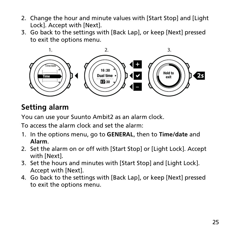 Setting alarm | SUUNTO AMBIT2 R User Guide User Manual | Page 25 / 145