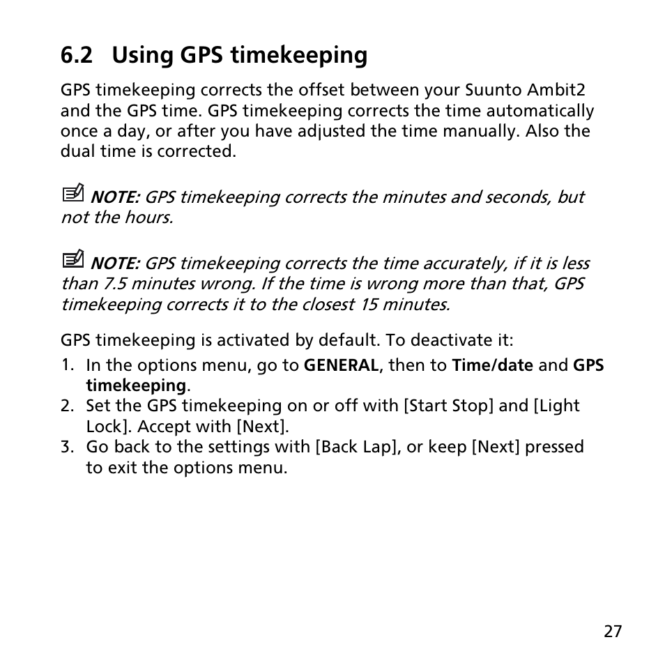 2 using gps timekeeping | SUUNTO AMBIT2 R User Guide User Manual | Page 27 / 145