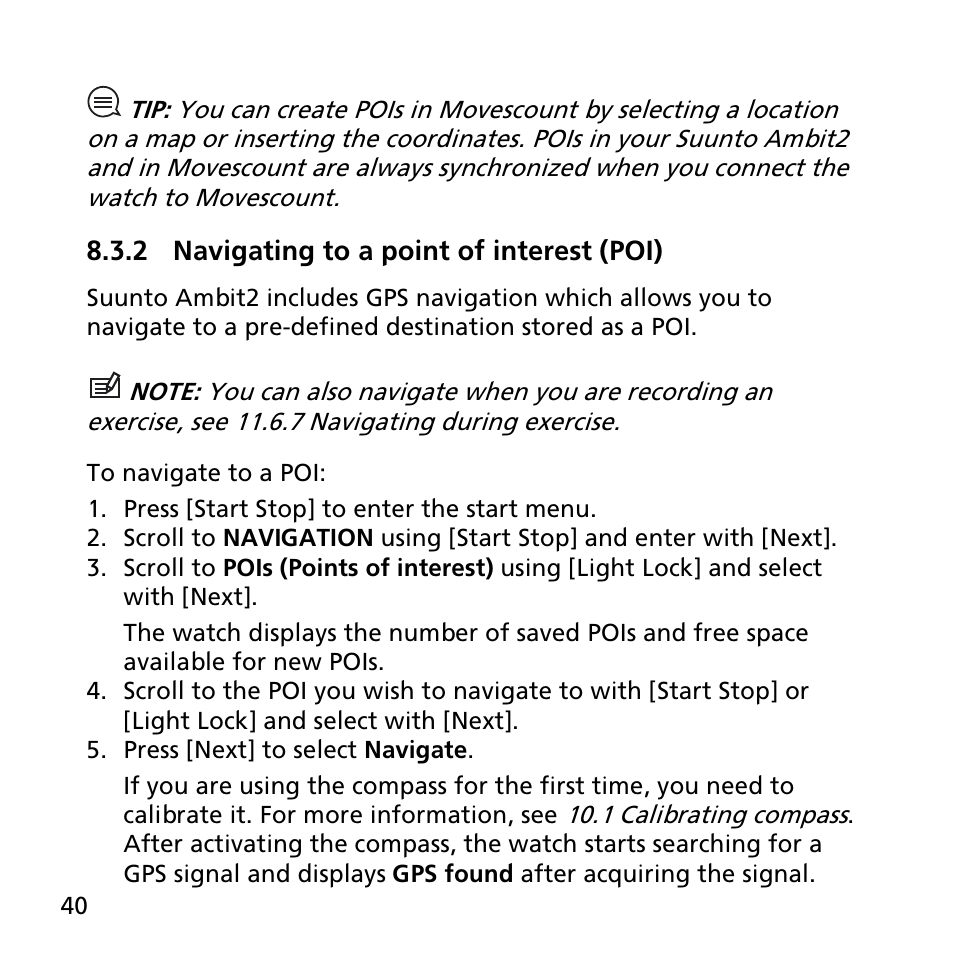 2 navigating to a point of interest (poi) | SUUNTO AMBIT2 R User Guide User Manual | Page 40 / 145