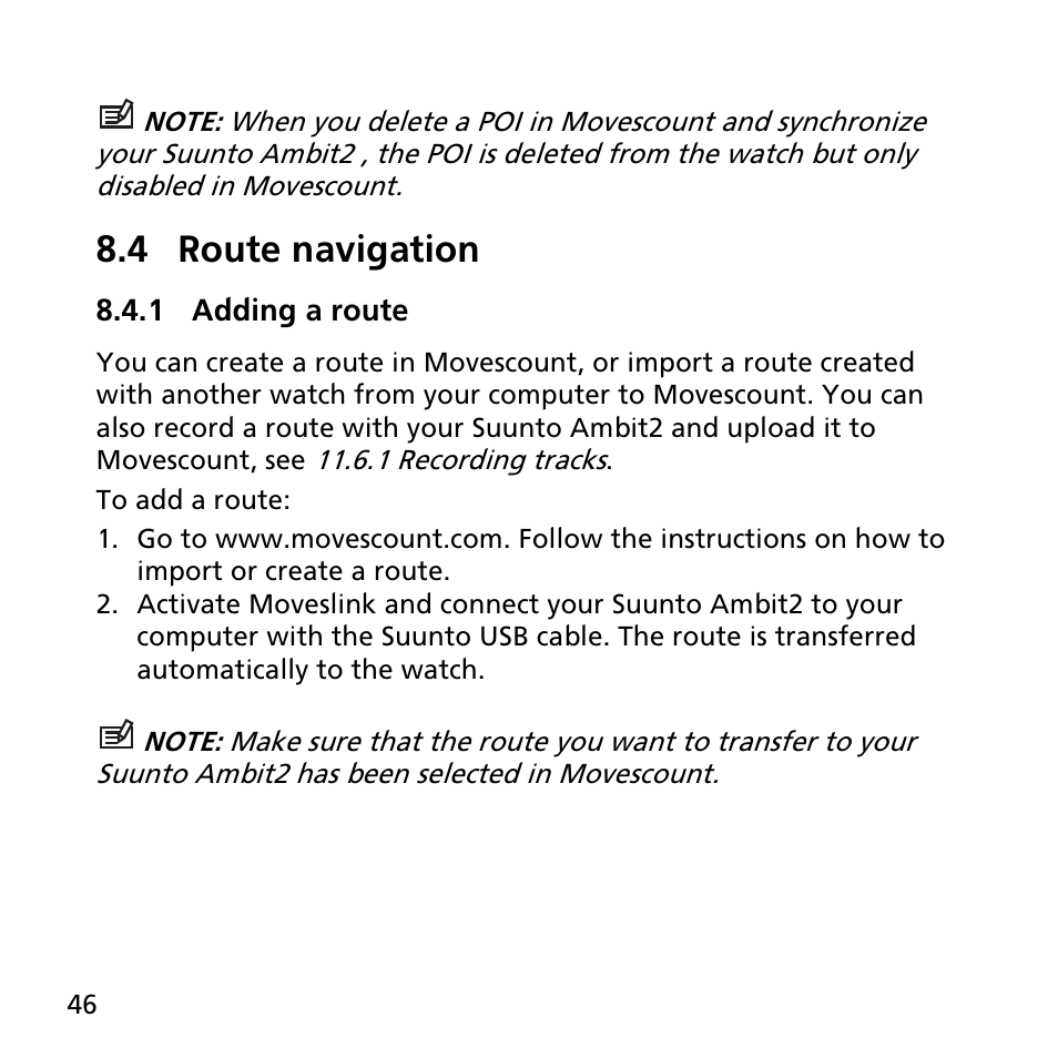 4 route navigation, 1 adding a route | SUUNTO AMBIT2 R User Guide User Manual | Page 46 / 145