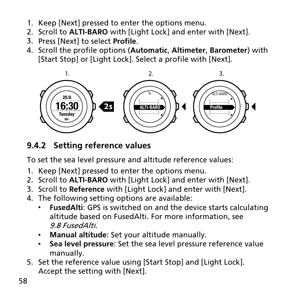 2 setting reference values, 8 fusedalti | SUUNTO AMBIT2 R User Guide User Manual | Page 58 / 145