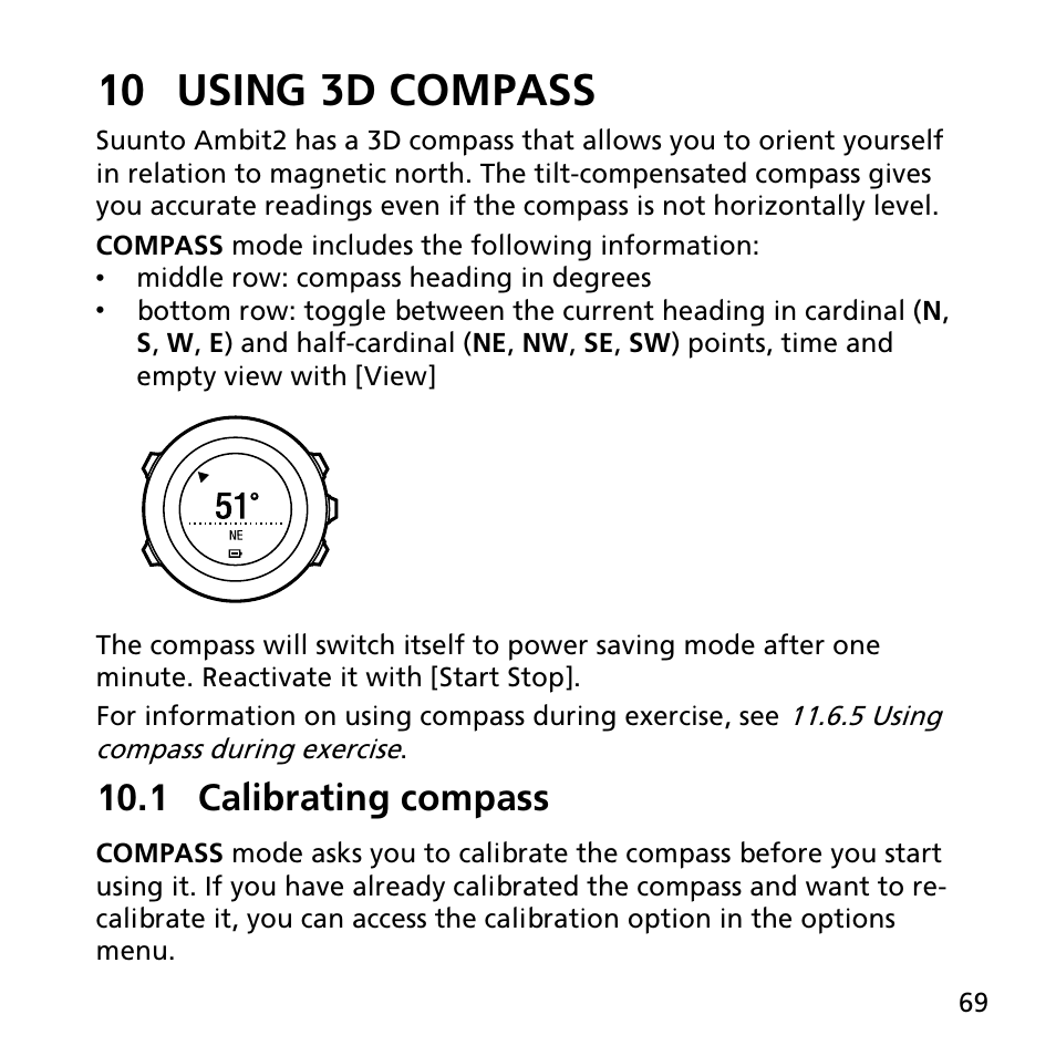 10 using 3d compass, 1 calibrating compass | SUUNTO AMBIT2 R User Guide User Manual | Page 69 / 145