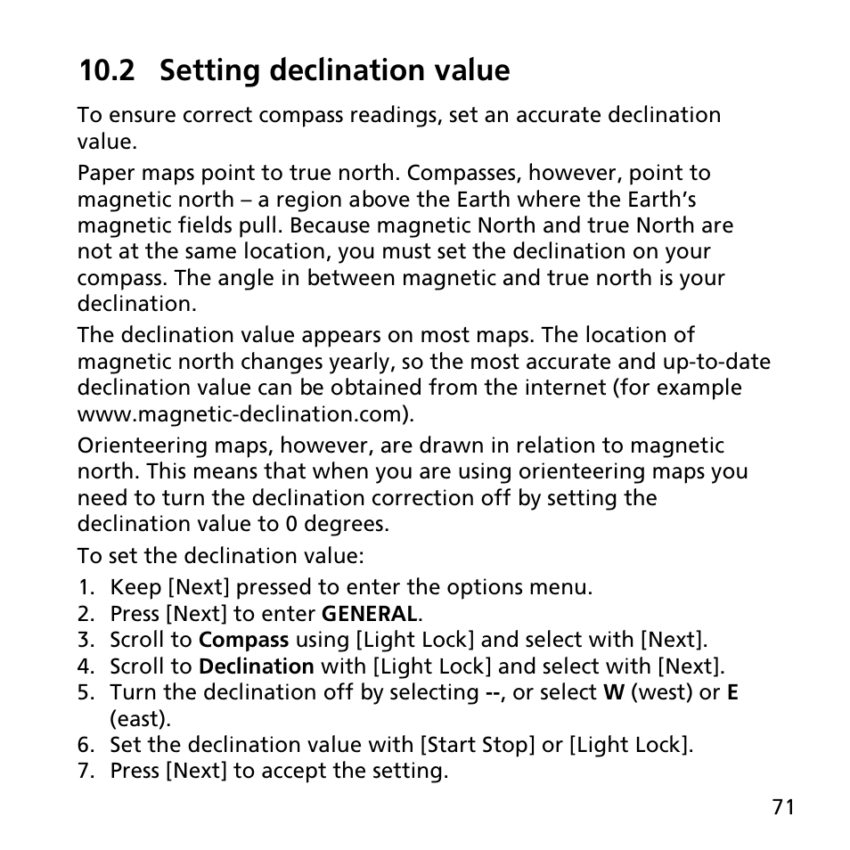 2 setting declination value | SUUNTO AMBIT2 R User Guide User Manual | Page 71 / 145