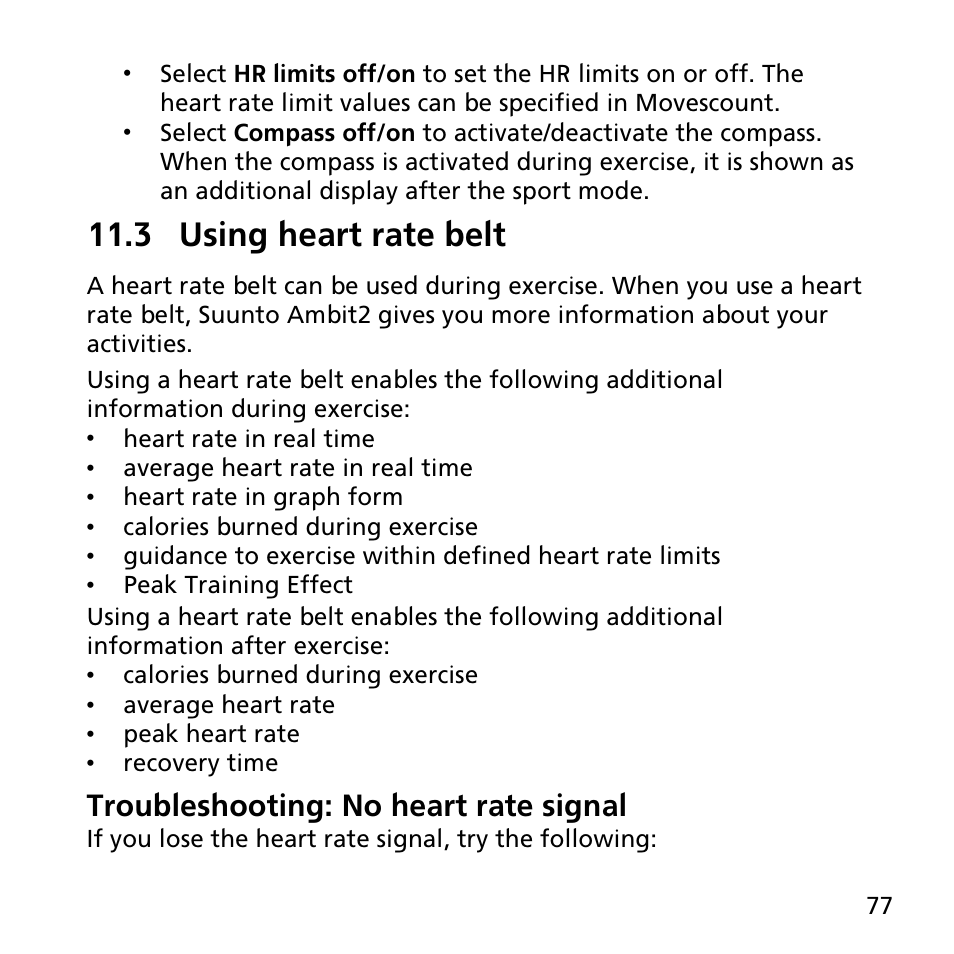 3 using heart rate belt, Troubleshooting: no heart rate signal | SUUNTO AMBIT2 R User Guide User Manual | Page 77 / 145
