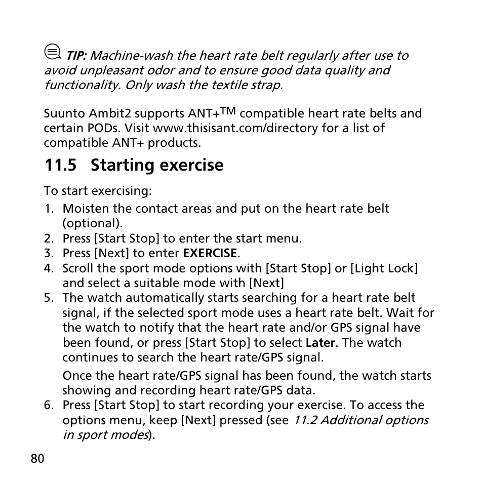 5 starting exercise | SUUNTO AMBIT2 R User Guide User Manual | Page 80 / 145