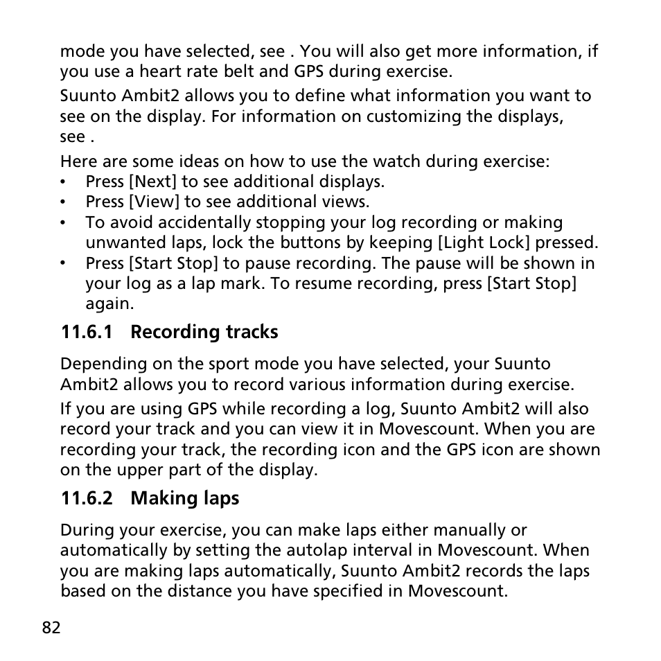 1 recording tracks, 2 making laps | SUUNTO AMBIT2 R User Guide User Manual | Page 82 / 145