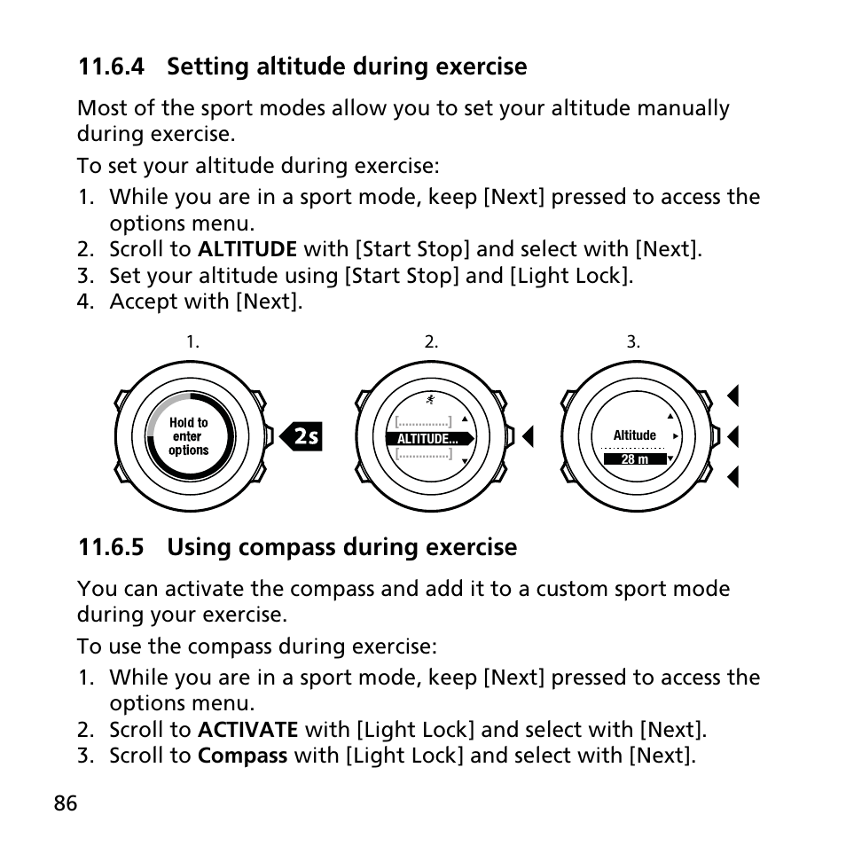 4 setting altitude during exercise, 5 using compass during exercise | SUUNTO AMBIT2 R User Guide User Manual | Page 86 / 145