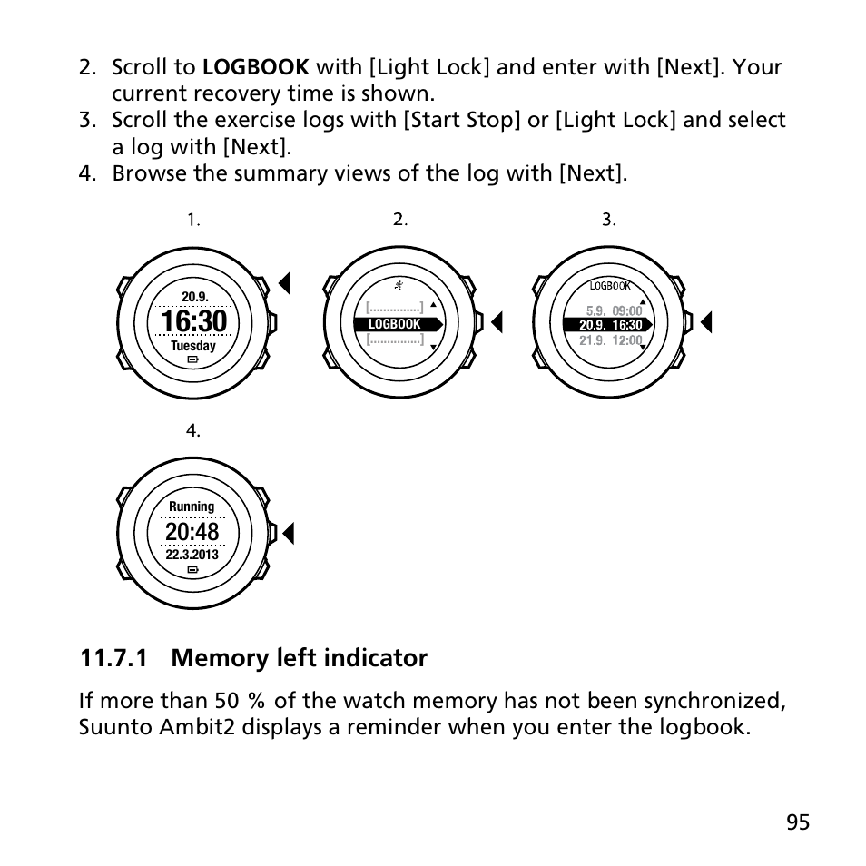 1 memory left indicator | SUUNTO AMBIT2 R User Guide User Manual | Page 95 / 145
