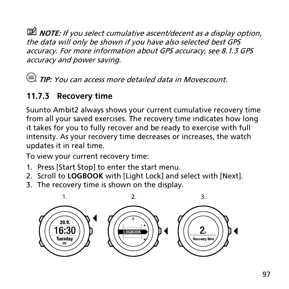 3 recovery time | SUUNTO AMBIT2 R User Guide User Manual | Page 97 / 145