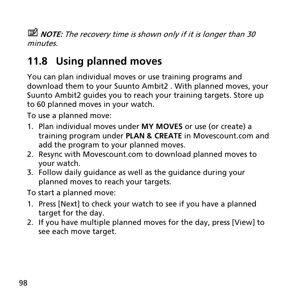 8 using planned moves | SUUNTO AMBIT2 R User Guide User Manual | Page 98 / 145