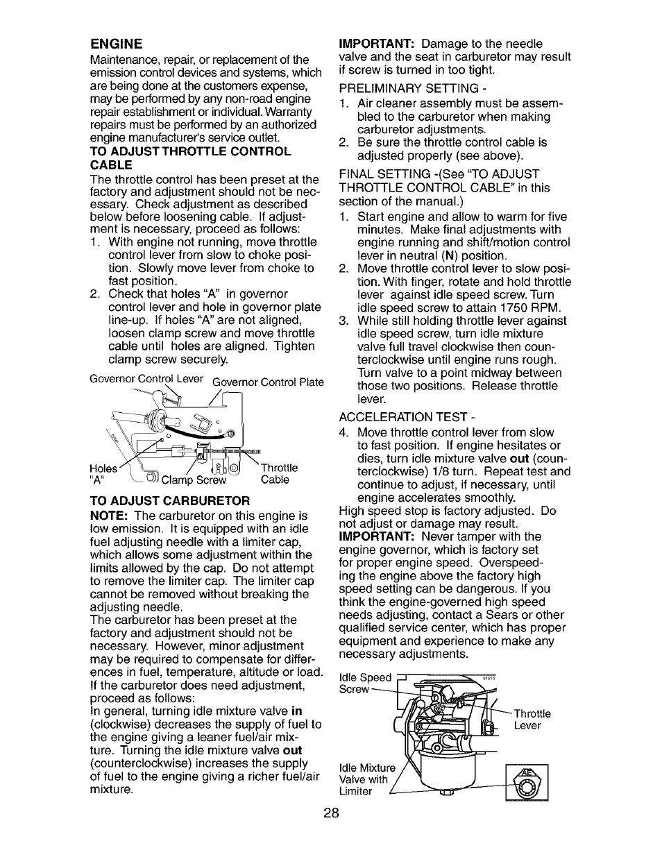 Engine | Craftsman 917.273401 User Manual | Page 28 / 56