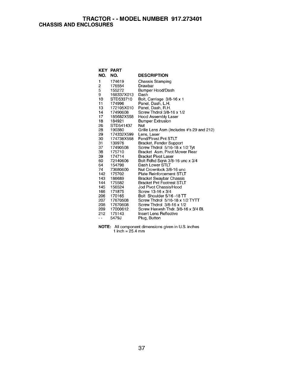 Tractor, Chassis and enclosures | Craftsman 917.273401 User Manual | Page 37 / 56