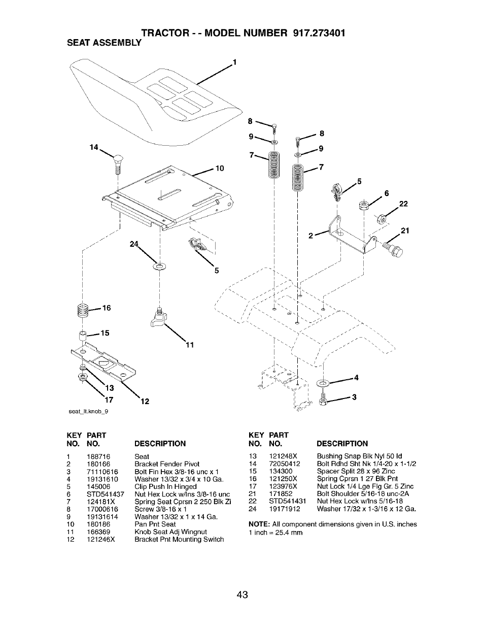 Seat assembly | Craftsman 917.273401 User Manual | Page 43 / 56