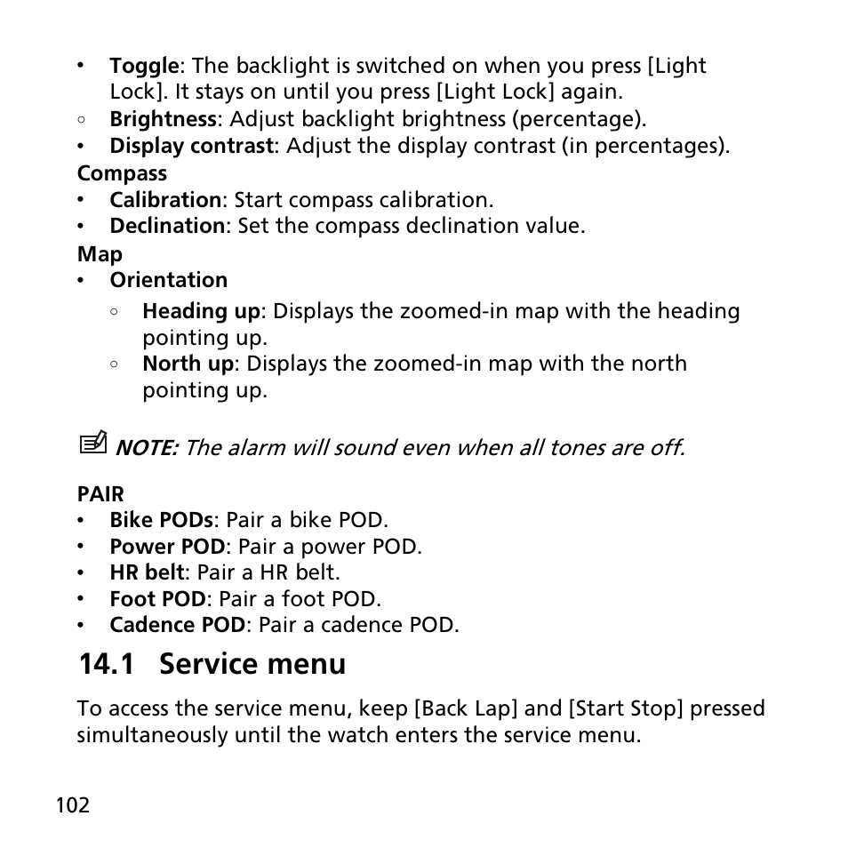 1 service menu | SUUNTO AMBIT2 S User Guide User Manual | Page 102 / 128