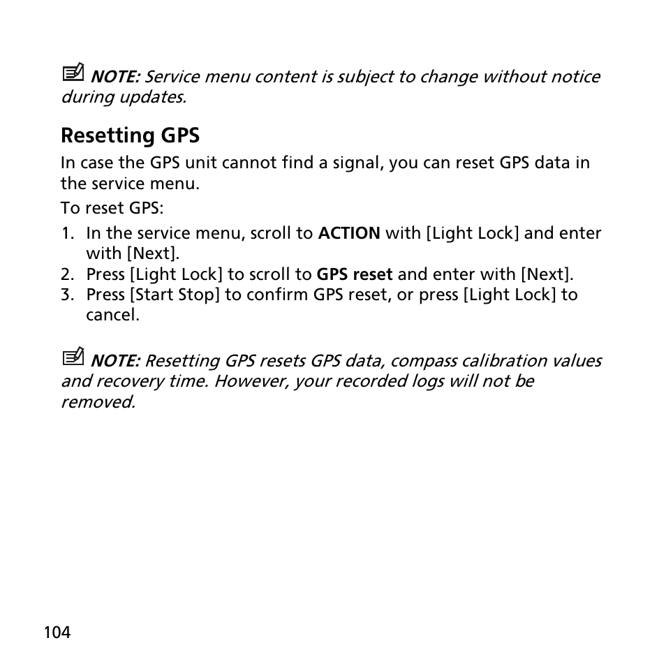 Resetting gps | SUUNTO AMBIT2 S User Guide User Manual | Page 104 / 128