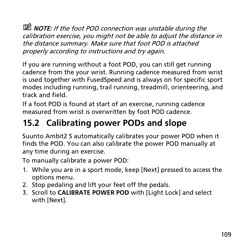 2 calibrating power pods and slope | SUUNTO AMBIT2 S User Guide User Manual | Page 109 / 128