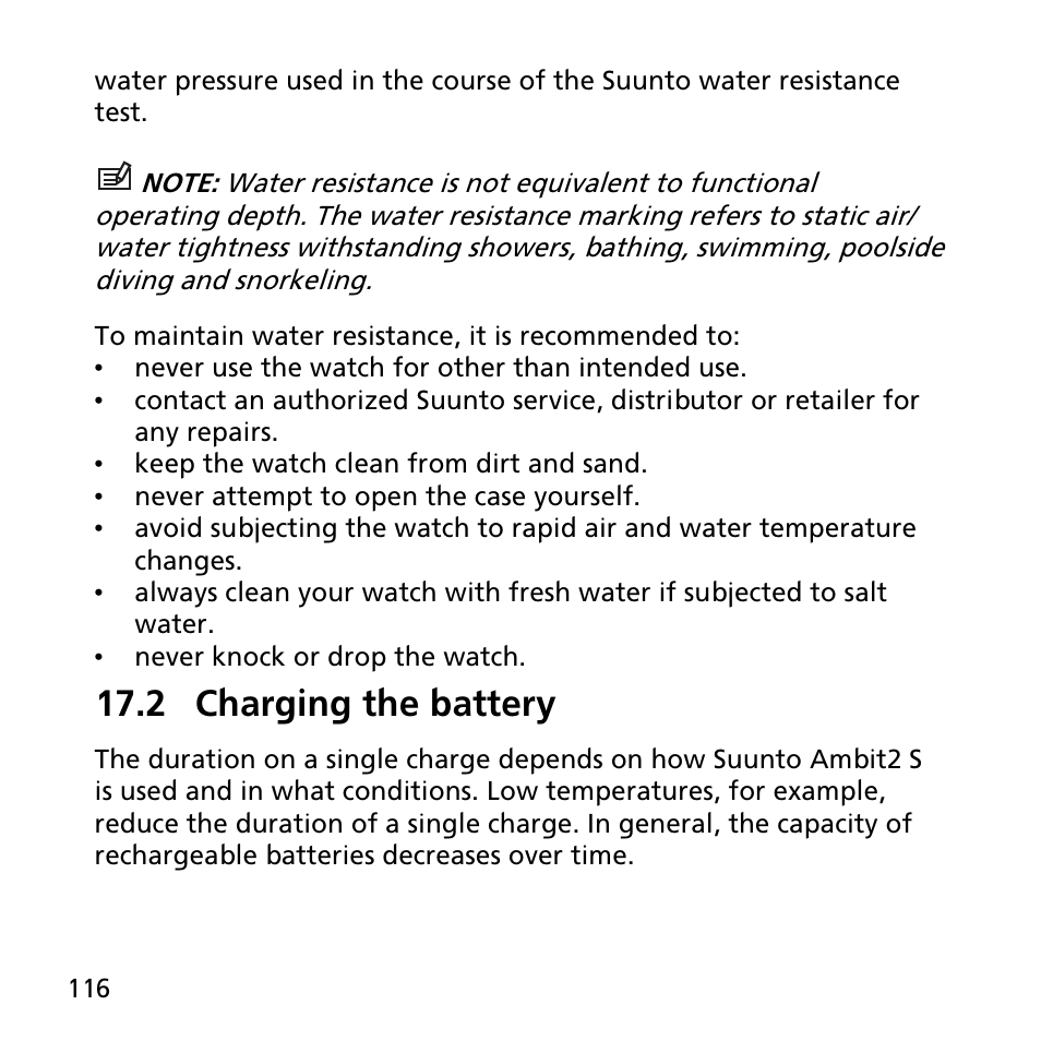 2 charging the battery | SUUNTO AMBIT2 S User Guide User Manual | Page 116 / 128