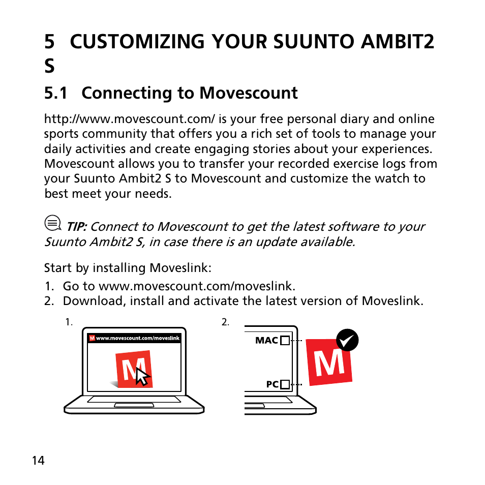 5 customizing your suunto ambit2 s, 1 connecting to movescount | SUUNTO AMBIT2 S User Guide User Manual | Page 14 / 128