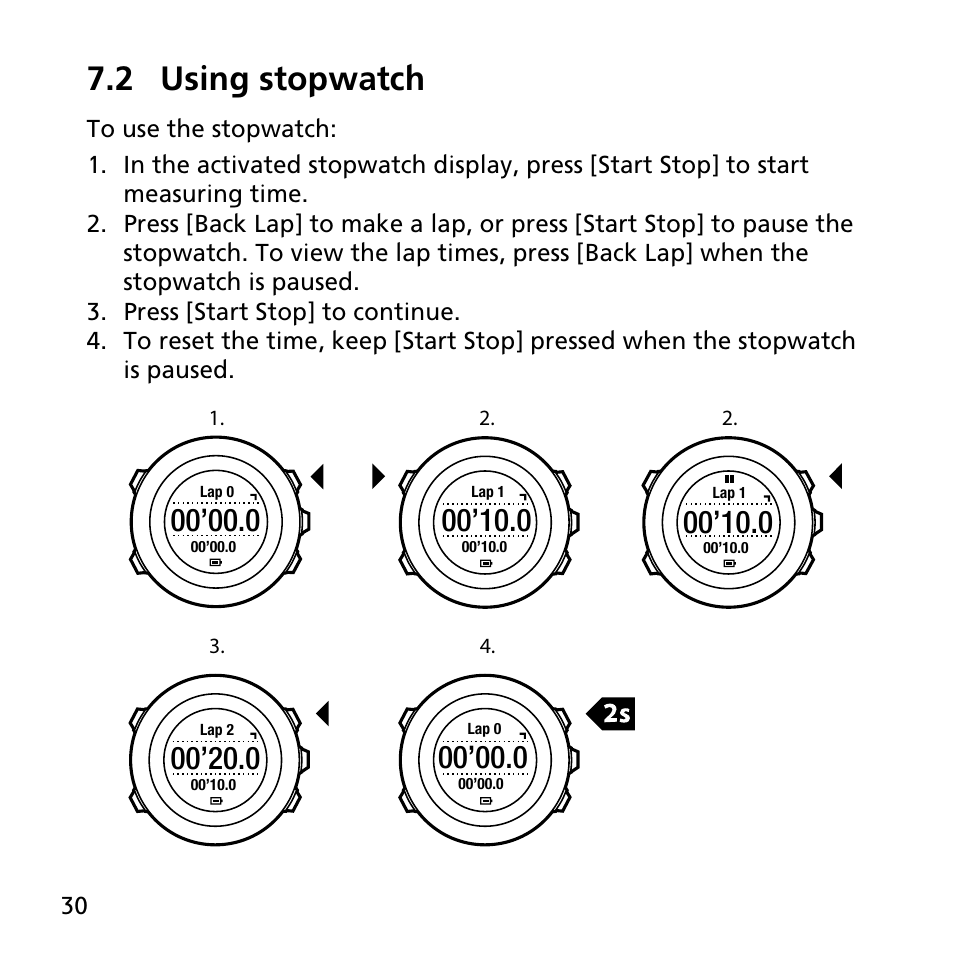 2 using stopwatch | SUUNTO AMBIT2 S User Guide User Manual | Page 30 / 128