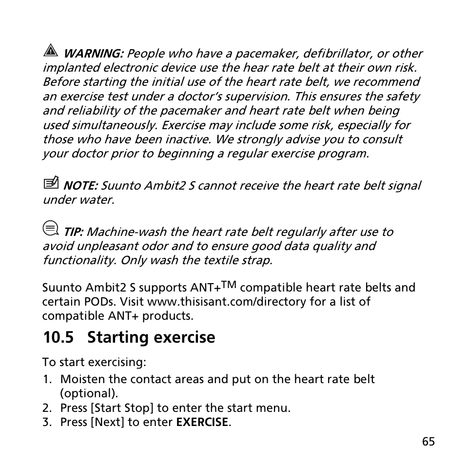 5 starting exercise | SUUNTO AMBIT2 S User Guide User Manual | Page 65 / 128