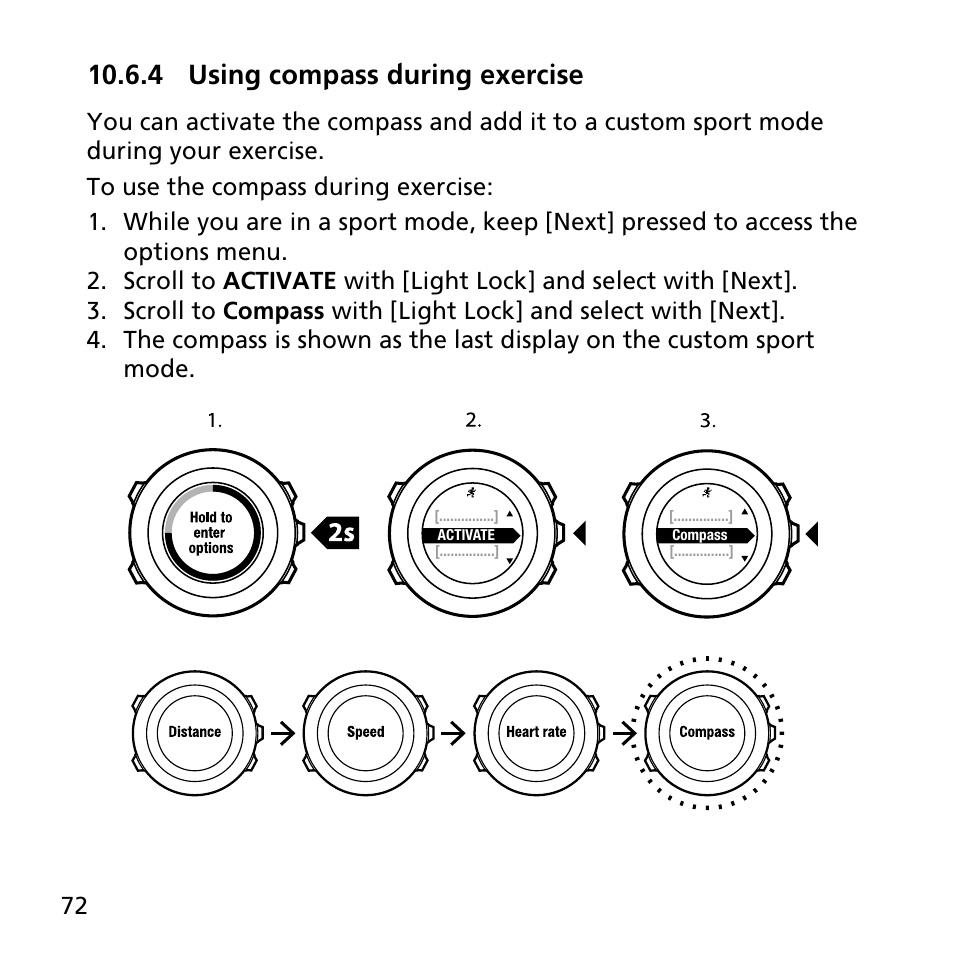 4 using compass during exercise | SUUNTO AMBIT2 S User Guide User Manual | Page 72 / 128