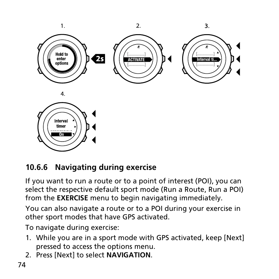 6 navigating during exercise | SUUNTO AMBIT2 S User Guide User Manual | Page 74 / 128