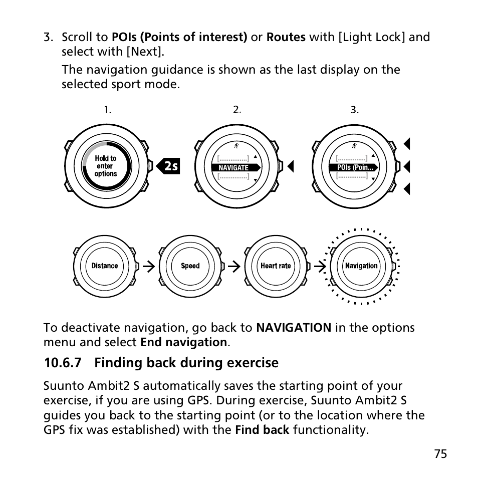 7 finding back during exercise | SUUNTO AMBIT2 S User Guide User Manual | Page 75 / 128