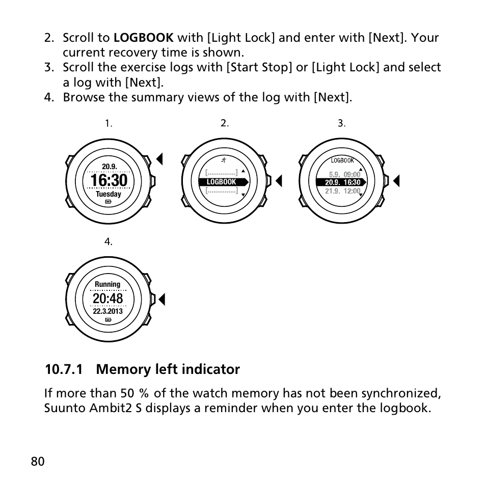 1 memory left indicator | SUUNTO AMBIT2 S User Guide User Manual | Page 80 / 128