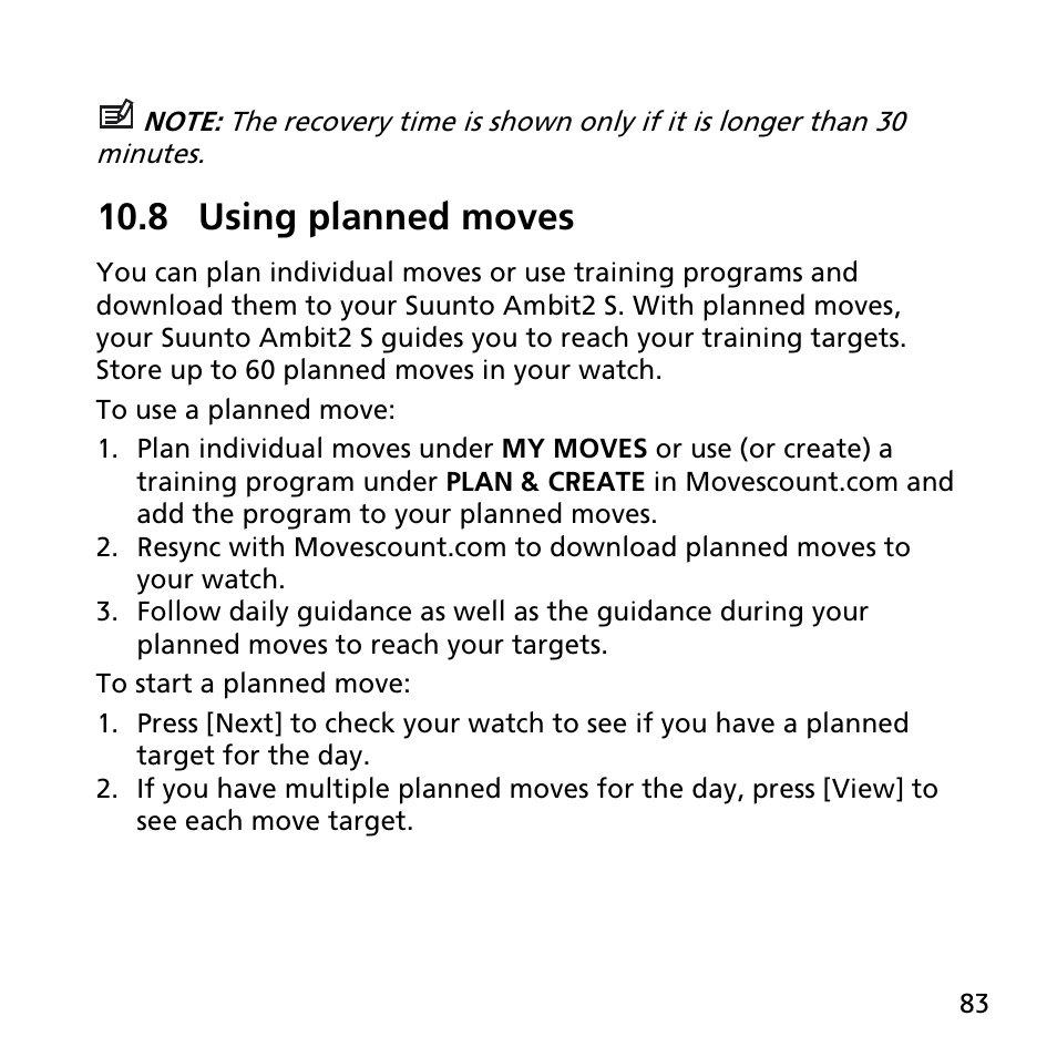 8 using planned moves | SUUNTO AMBIT2 S User Guide User Manual | Page 83 / 128