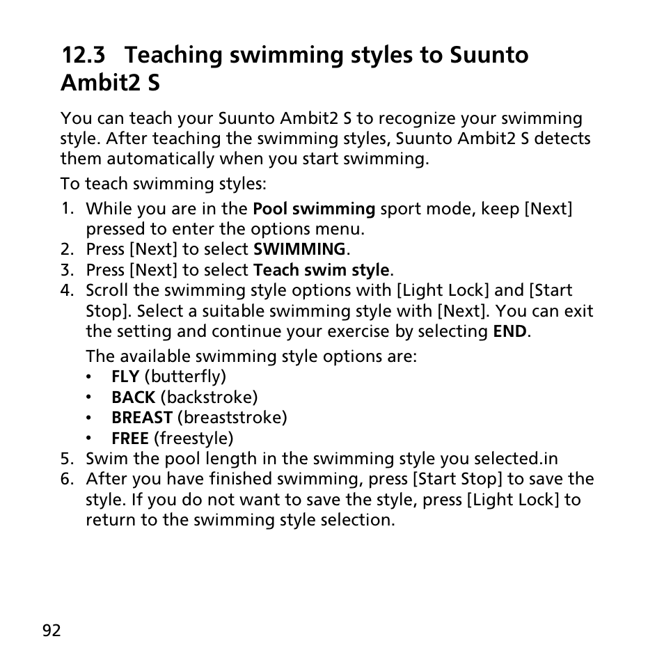 3 teaching swimming styles to suunto ambit2 s | SUUNTO AMBIT2 S User Guide User Manual | Page 92 / 128