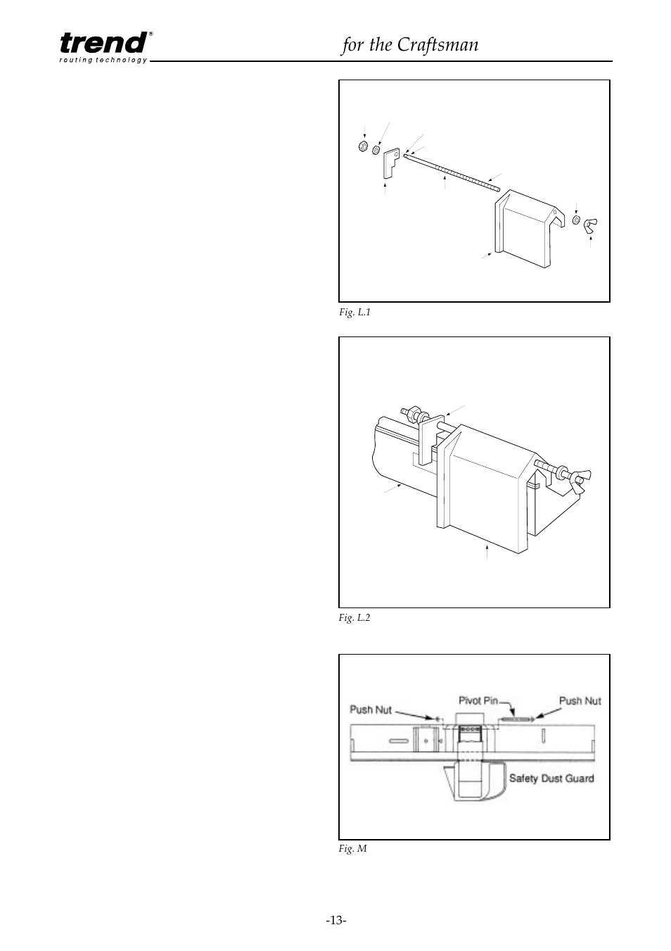 Assembly & mounting of tenon push block, Assembly of safety dust guard to back fence, Router table for the craftsman | Craftsman CRT/A User Manual | Page 14 / 35