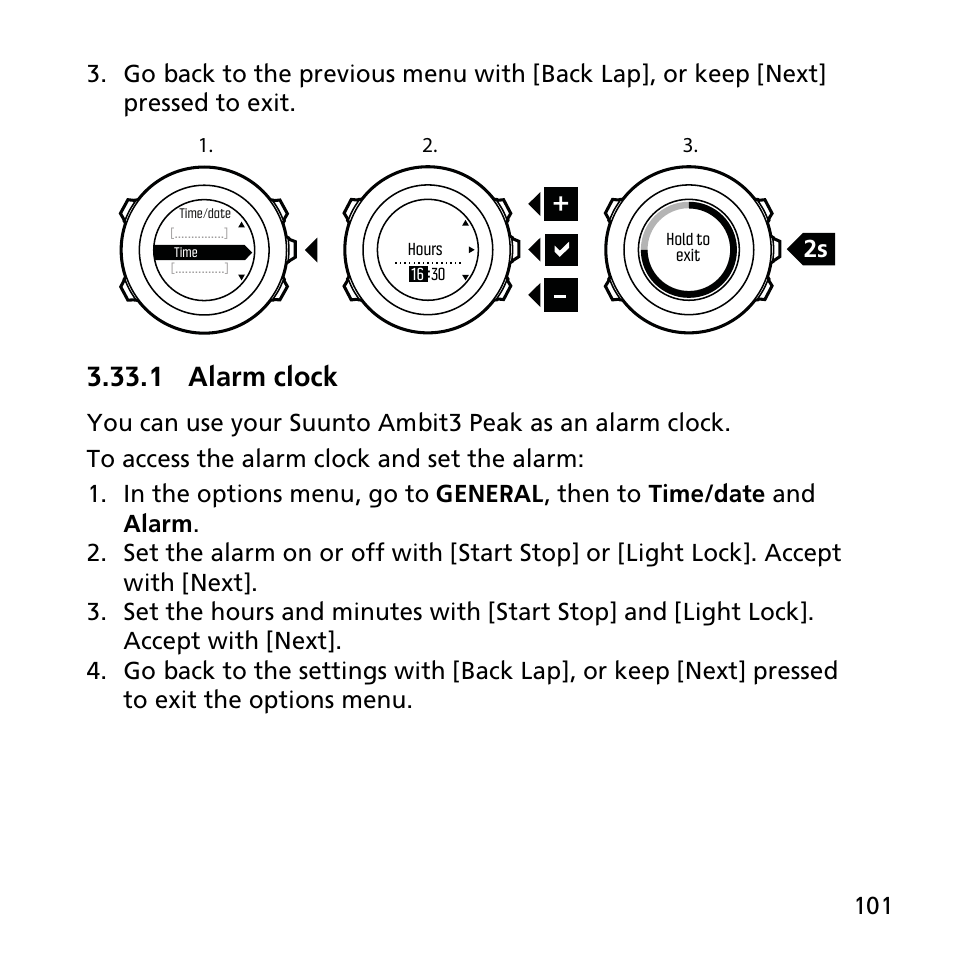 1 alarm clock | SUUNTO AMBIT3 PEAK User Manual | Page 101 / 127