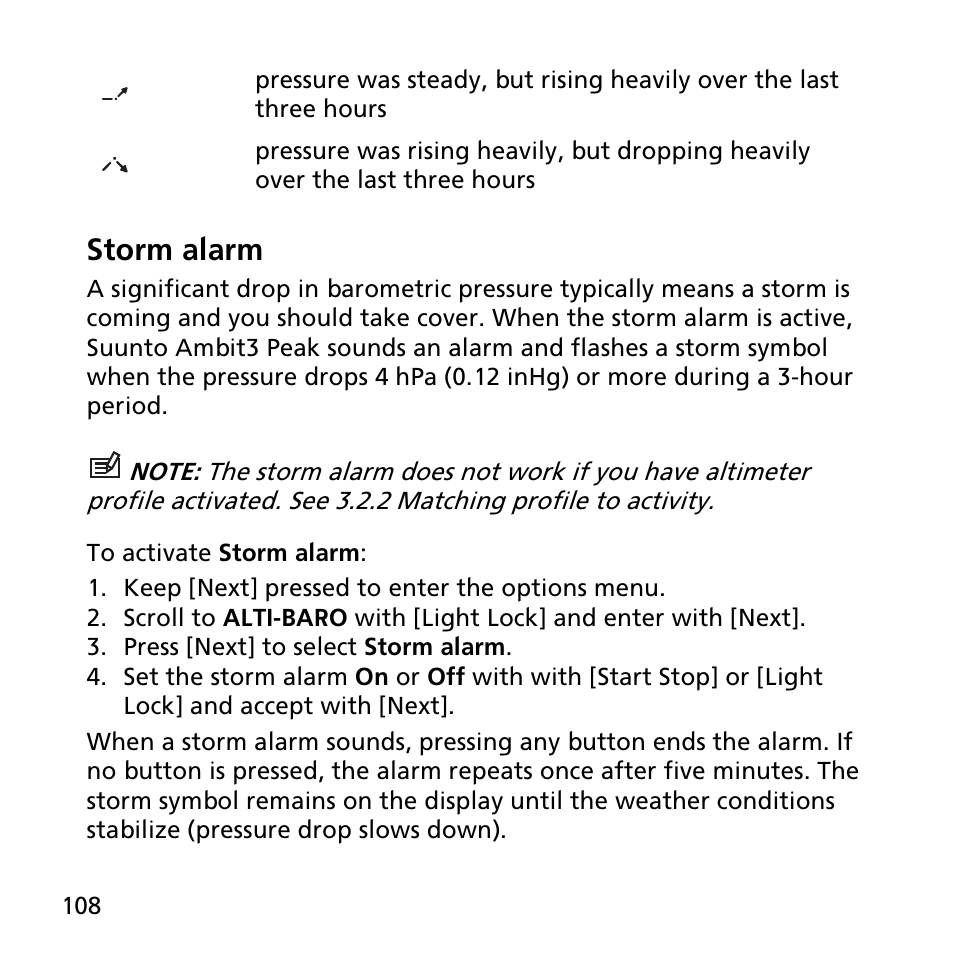 Storm alarm | SUUNTO AMBIT3 PEAK User Manual | Page 108 / 127