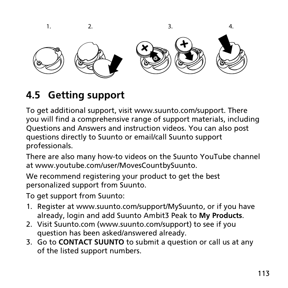 5 getting support | SUUNTO AMBIT3 PEAK User Manual | Page 113 / 127