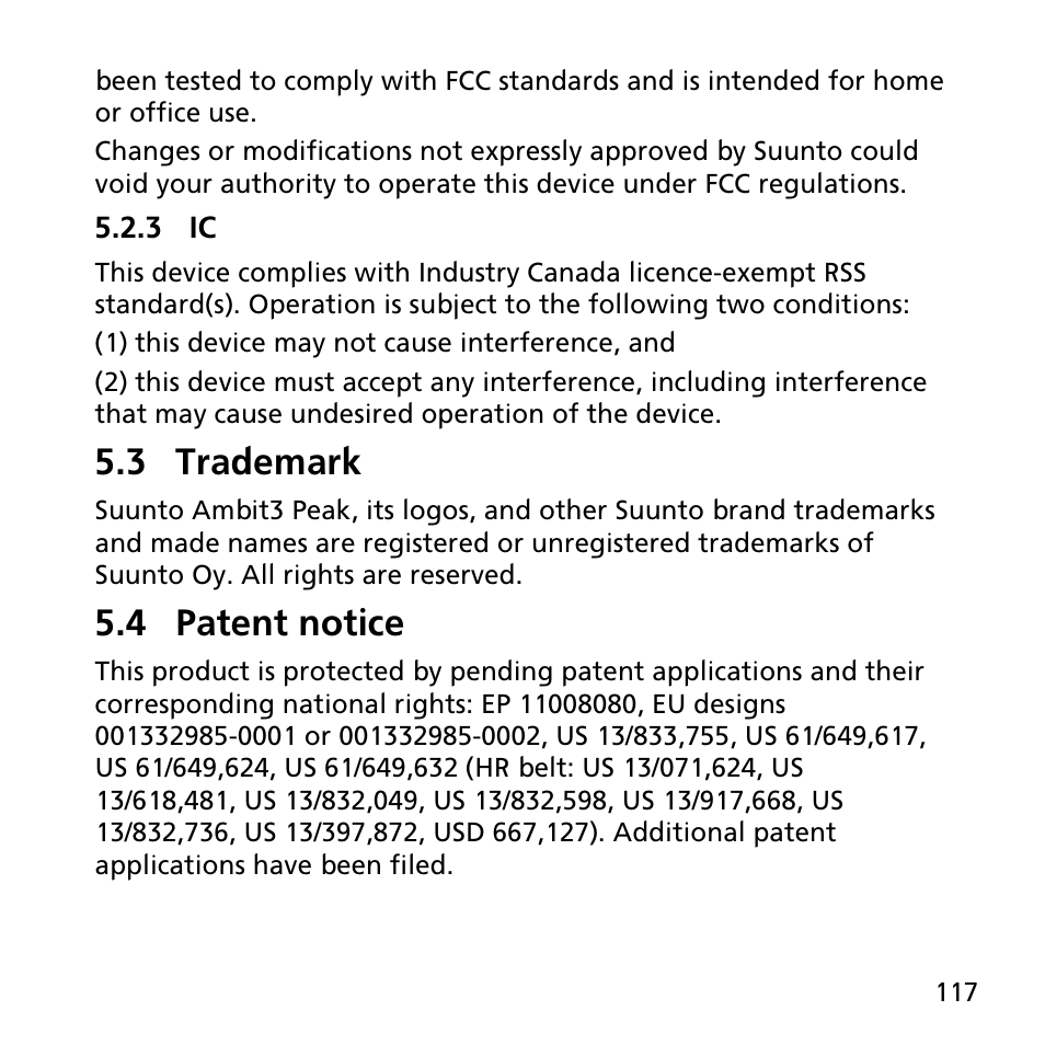 3 ic, 3 trademark, 4 patent notice | SUUNTO AMBIT3 PEAK User Manual | Page 117 / 127