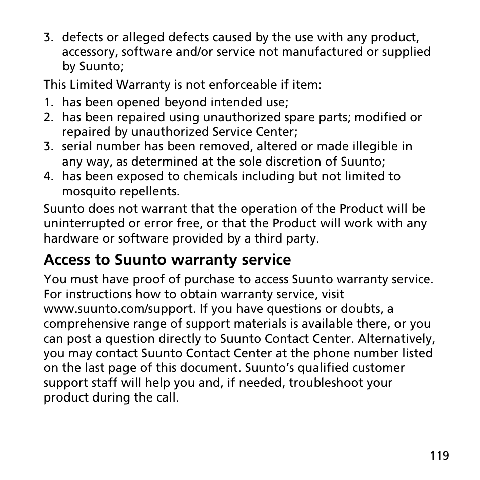 Access to suunto warranty service | SUUNTO AMBIT3 PEAK User Manual | Page 119 / 127