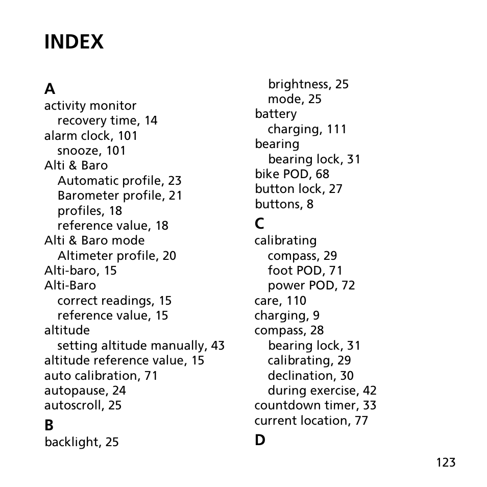 Index | SUUNTO AMBIT3 PEAK User Manual | Page 123 / 127